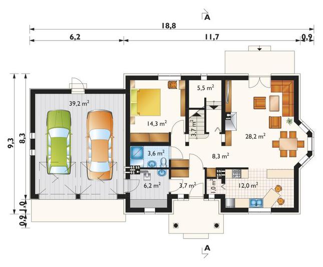 Rzut parteru POW. 125,7 m²