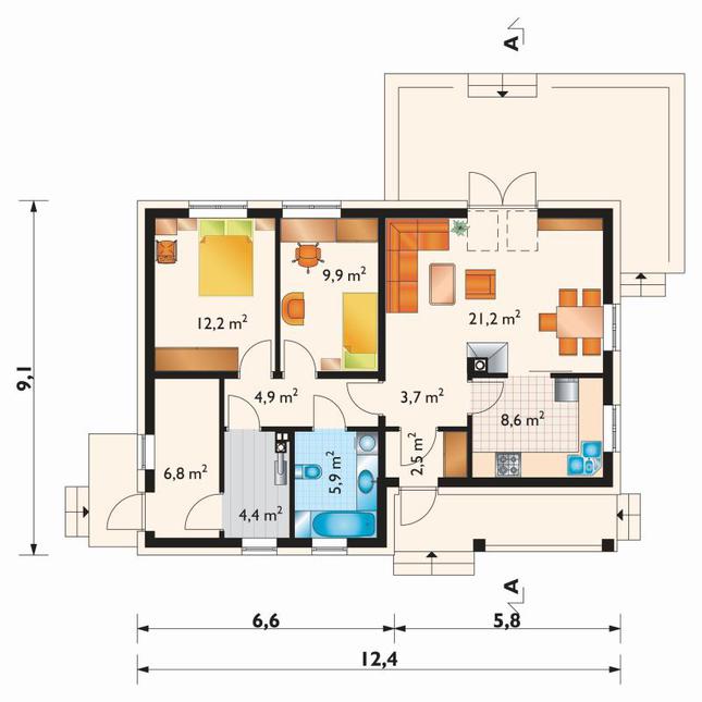 Rzut parteru POW. 80,1 m²