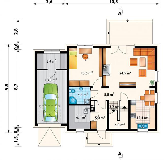 Rzut parteru POW. 105,3 m²
