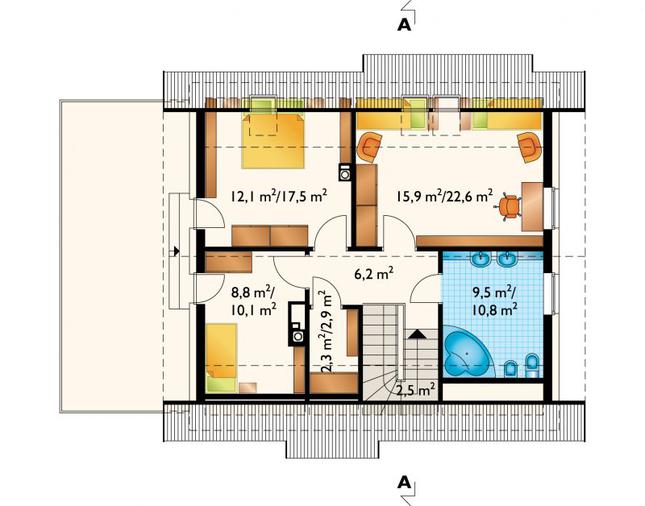 Rzut poddasza POW. 72,5 m²