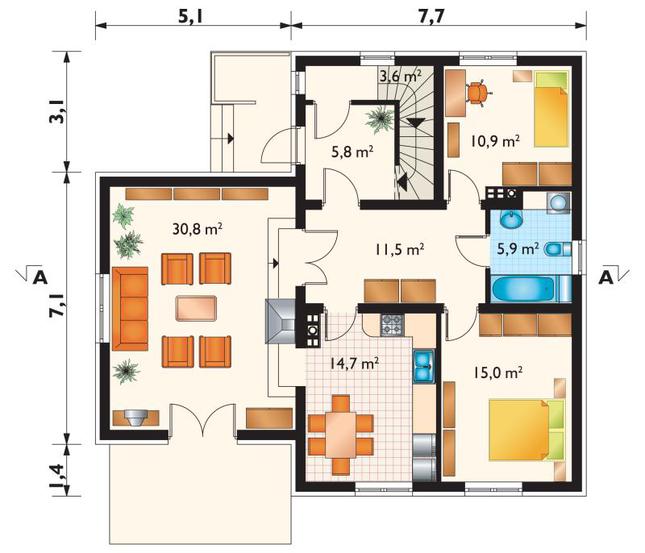 Rzut parteru POW. 98,2 m²
