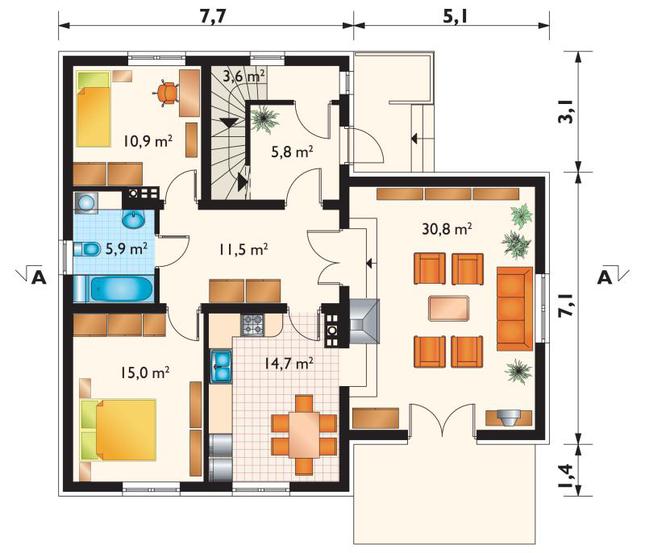 Rzut parteru lustro POW. 98,2 m²