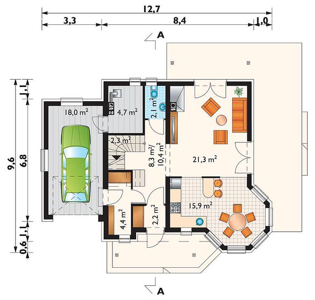 Rzut parteru POW. 81,3 m²