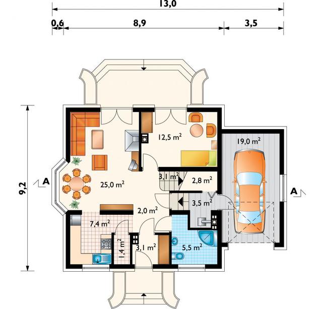 Rzut parteru POW. 85,3 m²