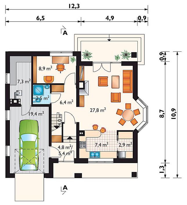 Rzut parteru lustro POW. 92,0 m²