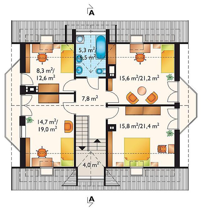 Rzut poddasza lustro POW. 92,5 m²