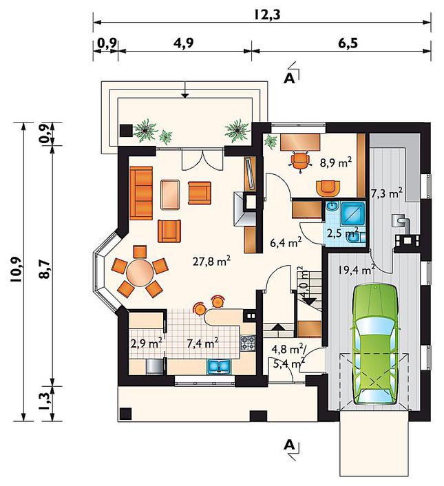 Rzut parteru POW. 92,0 m²