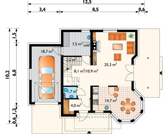 Rzut parteru POW. 85,0 m²