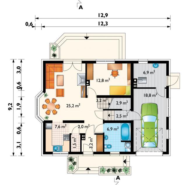Rzut parteru POW. 93,5 m²