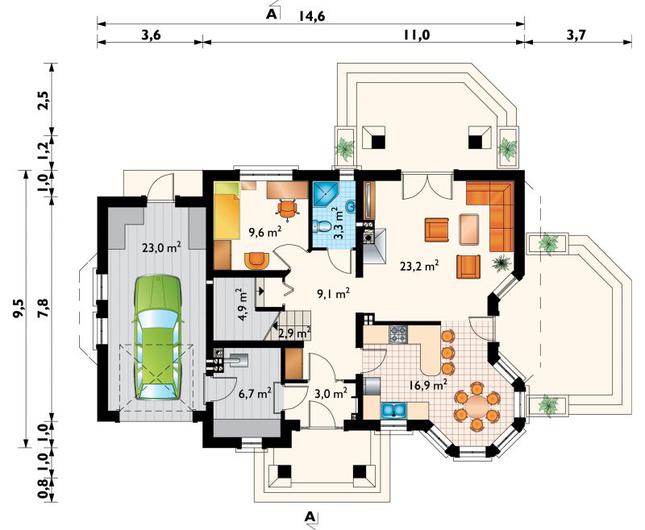 Rzut parteru POW. 102,6 m²