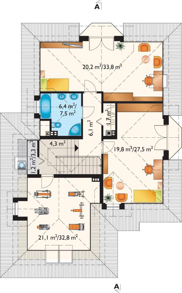 Rzut poddasza POW. 117,0 m²