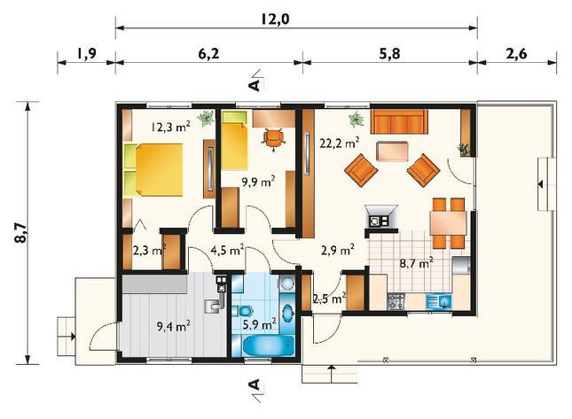Rzut parteru POW. 80,7 m²