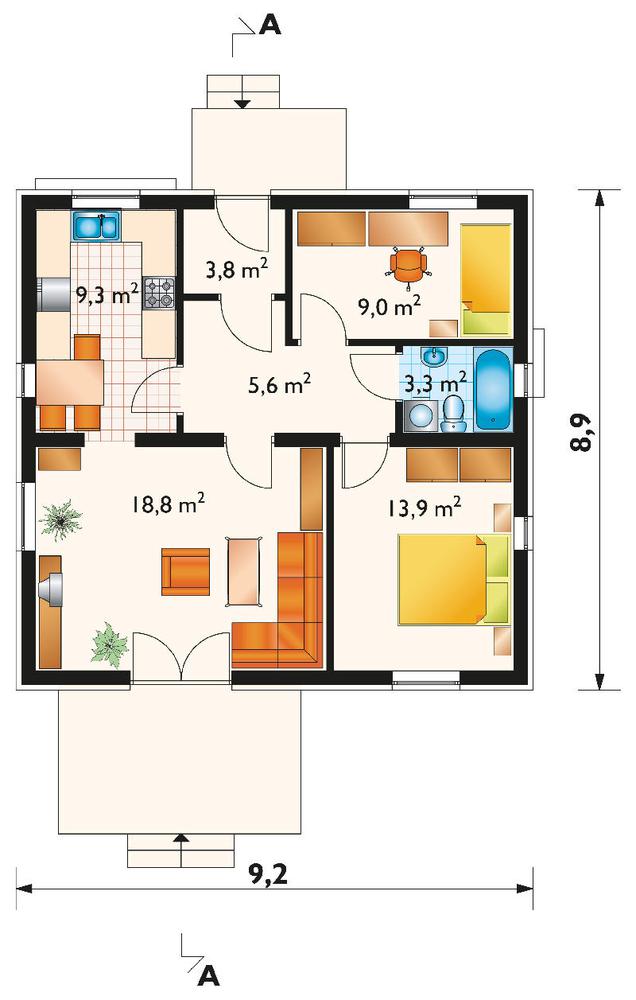 Rzut parteru POW. 63,7 m²