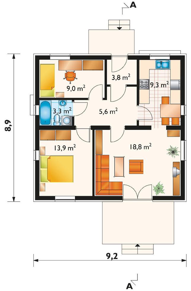 Rzut parteru lustro POW. 63,7 m²