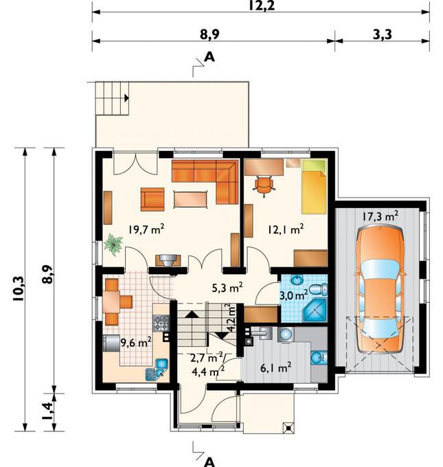 Rzut parteru POW. 84,4 m²