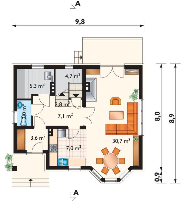 Rzut parteru POW. 63,2 m²