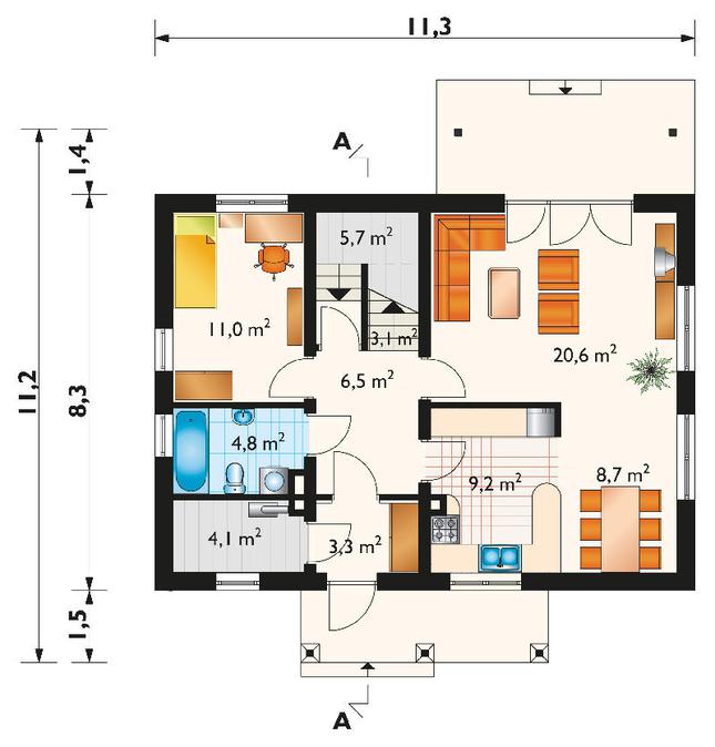 Rzut parteru POW. 77,0 m²