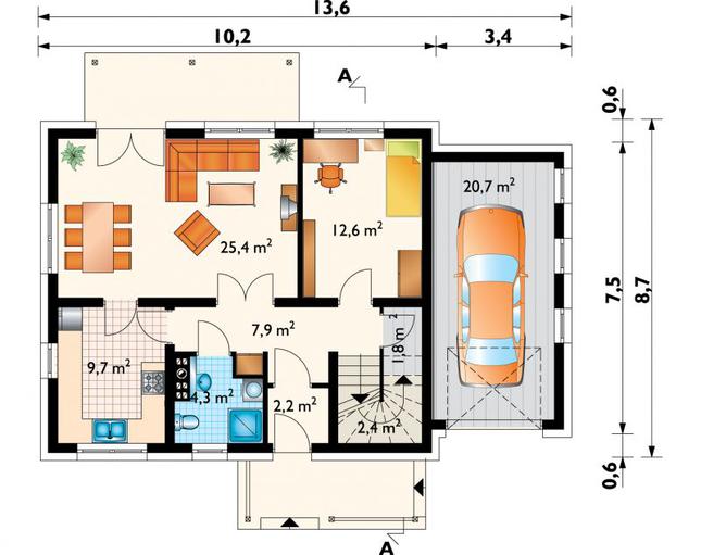 Rzut parteru POW. 87,0 m²