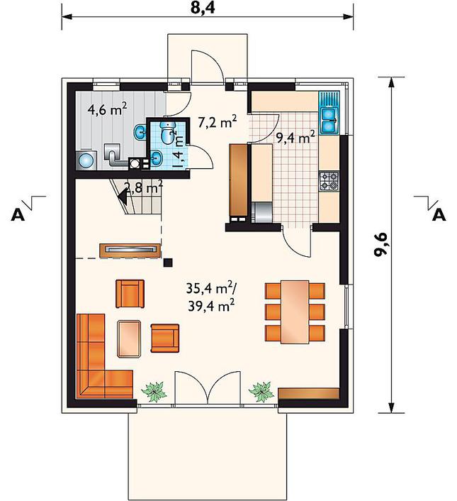 Rzut parteru lustro POW. 64,8 m²