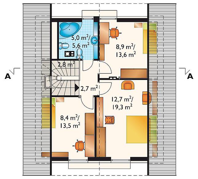 Rzut poddasza lustro POW. 57,5 m²