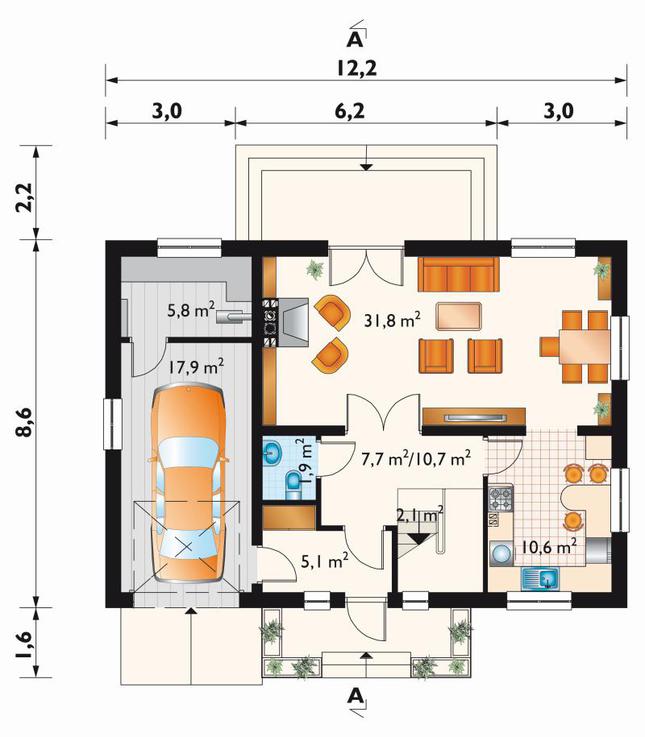 Rzut parteru POW. 85,9 m²