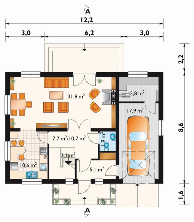 Rzut parteru lustro POW. 85,9 m²