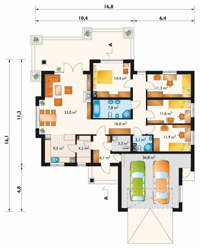 Rzut parteru POW. 169,5 m²