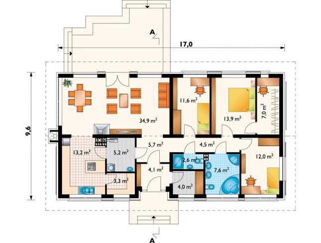 Rzut parteru POW. 129,6 m²