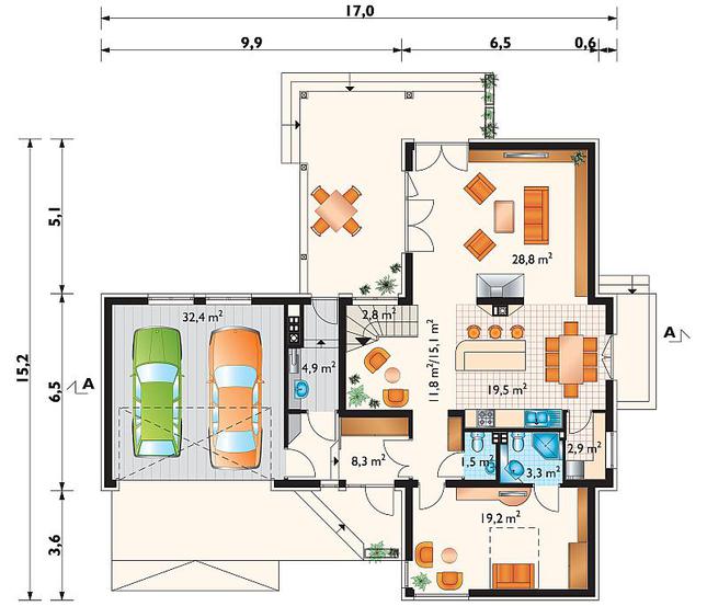 Rzut parteru POW. 138,7 m²