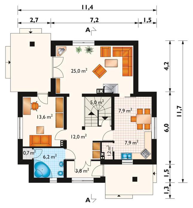 Rzut parteru lustro POW. 83,8 m²