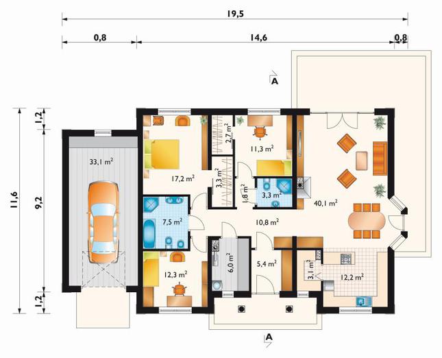 Rzut parteru lustro POW. 170,1 m²