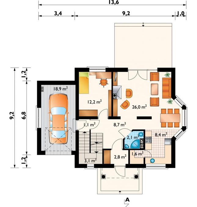 Rzut parteru POW. 84,9 m²