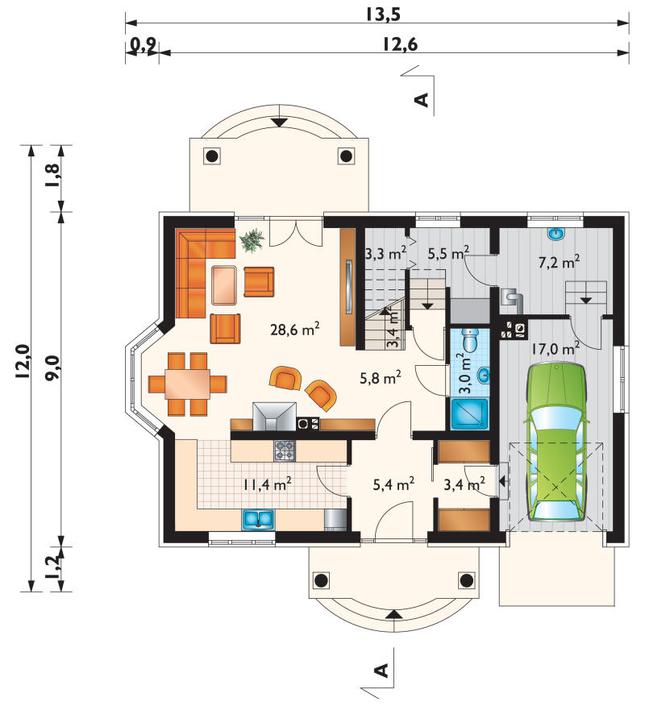 Rzut parteru POW. 91,9 m²