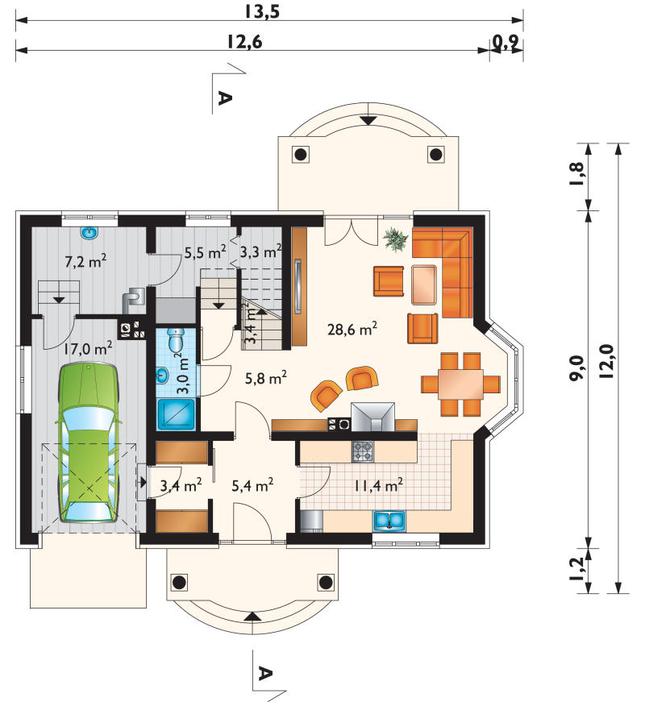 Rzut parteru lustro POW. 91,9 m²