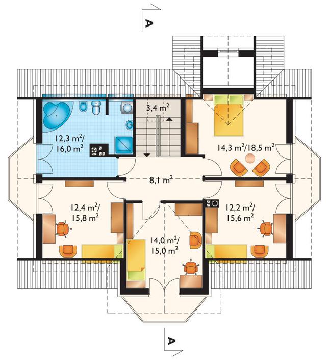Rzut poddasza lustro POW. 92,4 m²