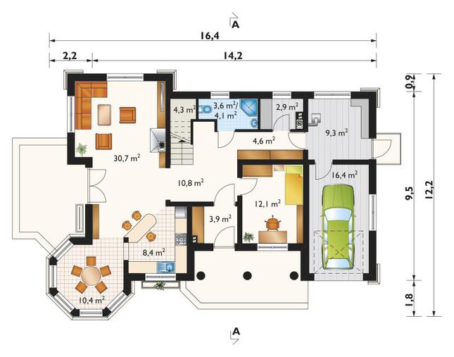 Rzut parteru POW. 117,8 m²