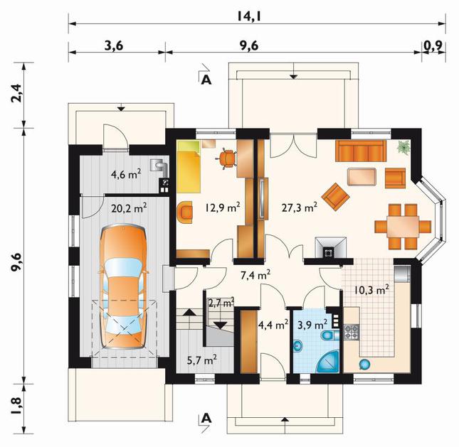 Rzut parteru POW. 99,4 m²