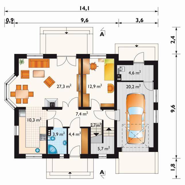 Rzut parteru lustro POW. 99,4 m²