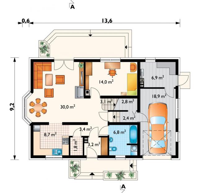 Rzut parteru POW. 100,8 m²