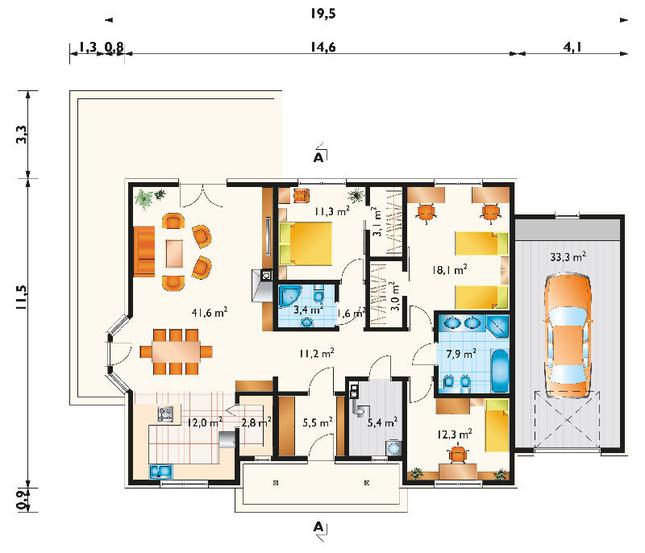 Rzut parteru POW. 172,5 m²