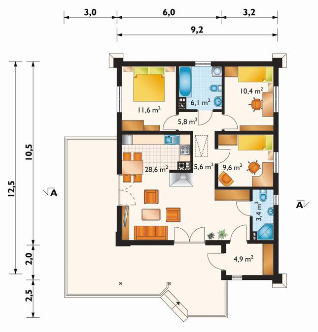Rzut parteru POW. 86,0 m²