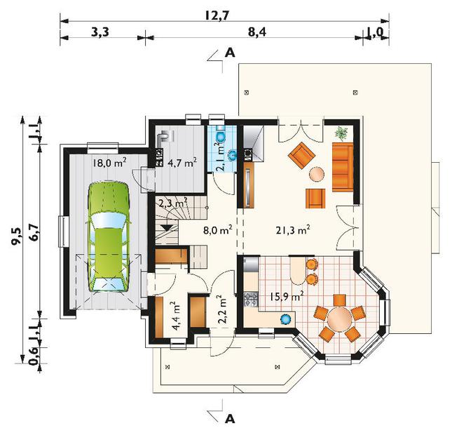 Rzut parteru POW. 77,9 m²