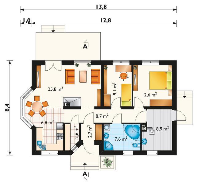 Rzut parteru lustro POW. 84,9 m²
