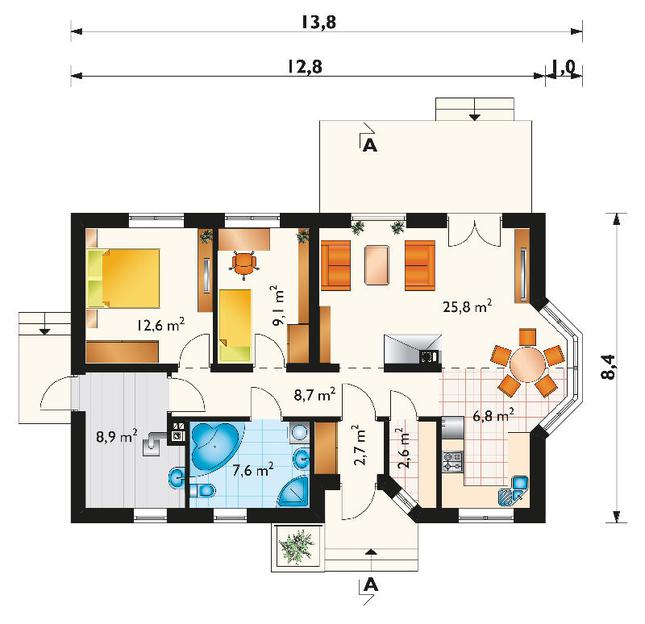 Rzut parteru POW. 84,9 m²