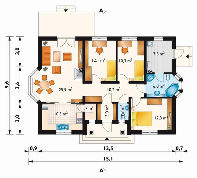 Rzut parteru POW. 101,8 m²
