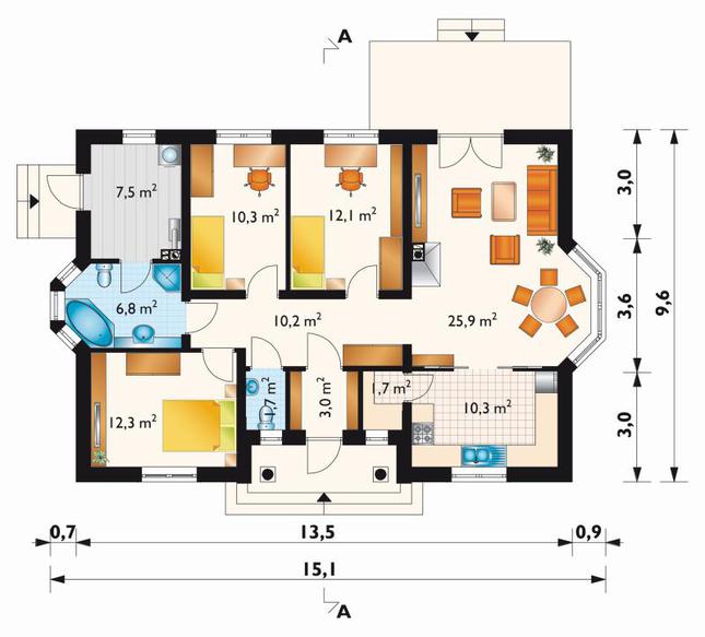 Rzut parteru lustro POW. 101,8 m²