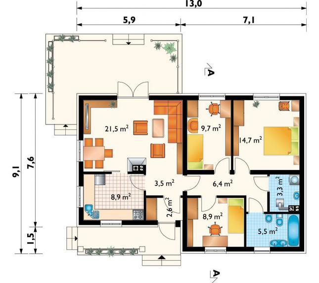 Rzut parteru lustro POW. 85,0 m²