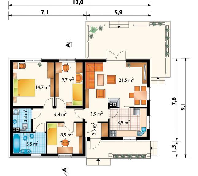 Rzut parteru POW. 85,0 m²