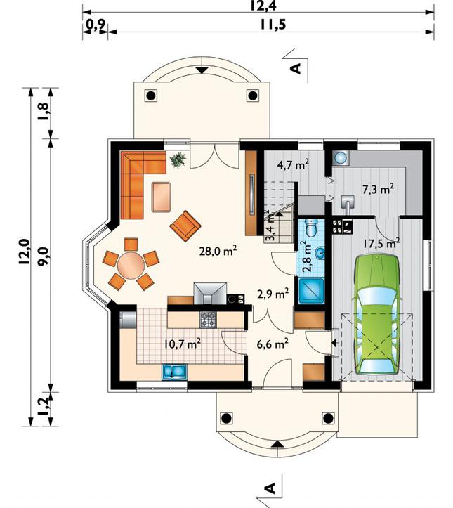 Rzut parteru POW. 83,9 m²