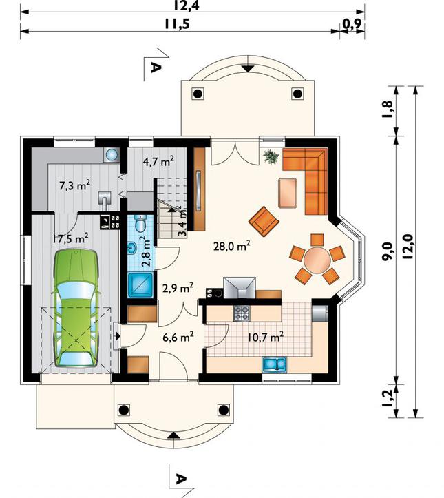Rzut parteru lustro POW. 83,9 m²